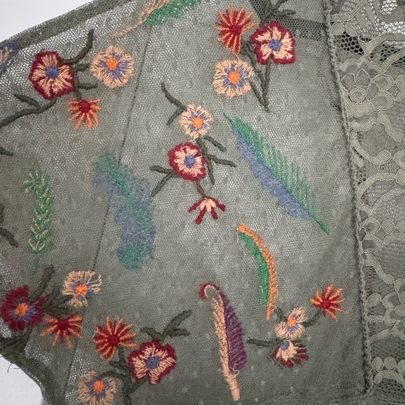 ZARA Olive Green Lace Babydoll Top S Floral Embroidered Boho Peasant Fairy - Picture 4 of 5